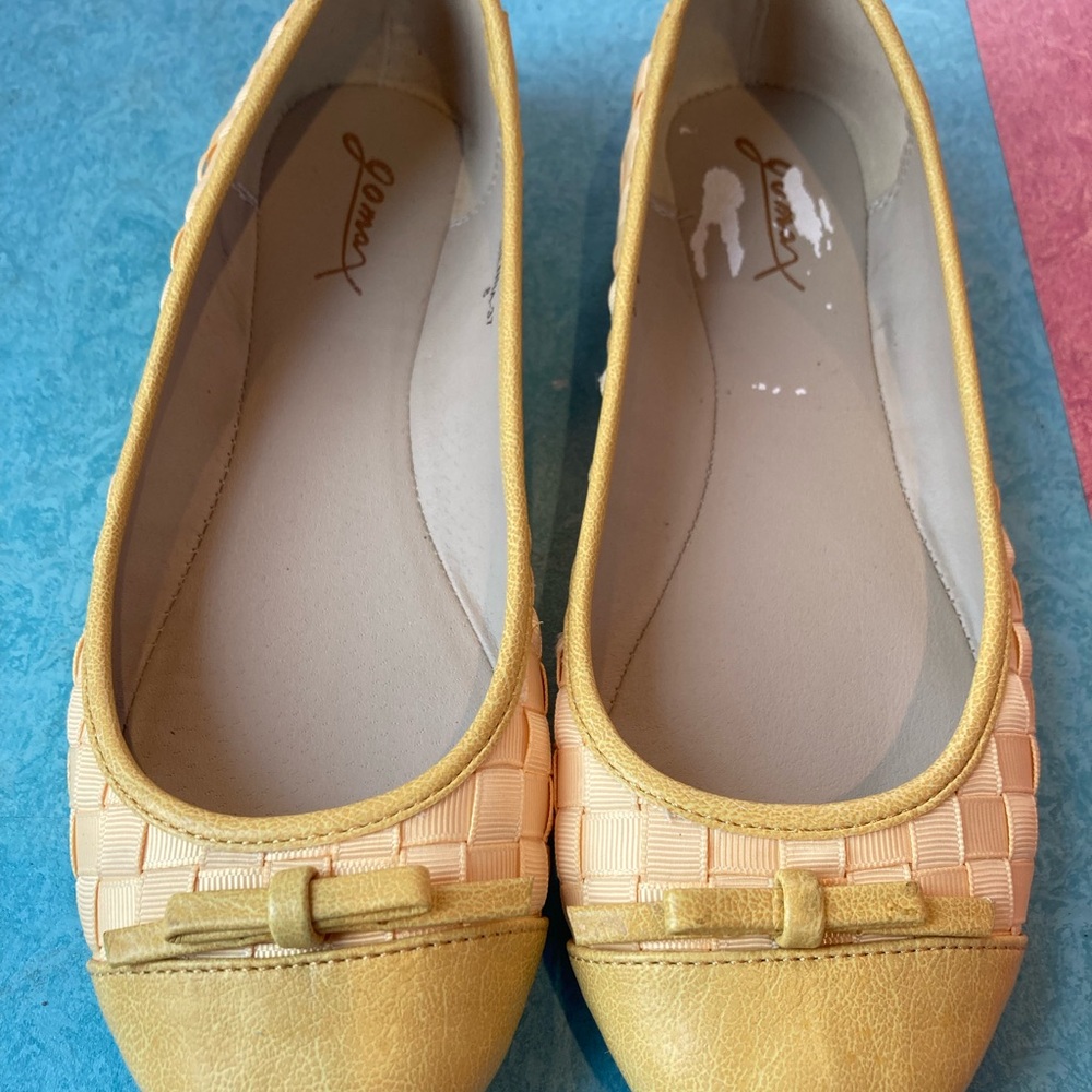 Gomax Yellow Woven Flats with Bow Size 8